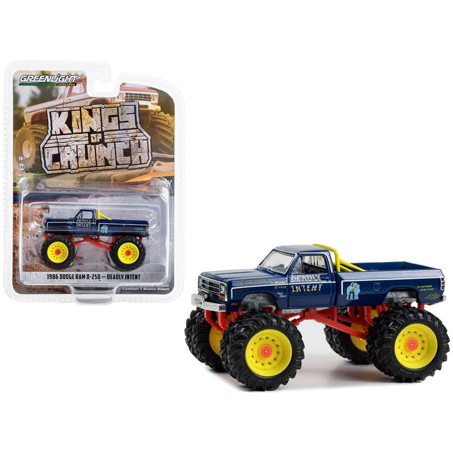 1986 Dodge Ram D - 250 Monster Truck Dark Blue "Deadly Intent" "Kings of Crunch" Series 13 1/64 Diecast Model Car by Greenlight - Greenlight - ModelCars.com
