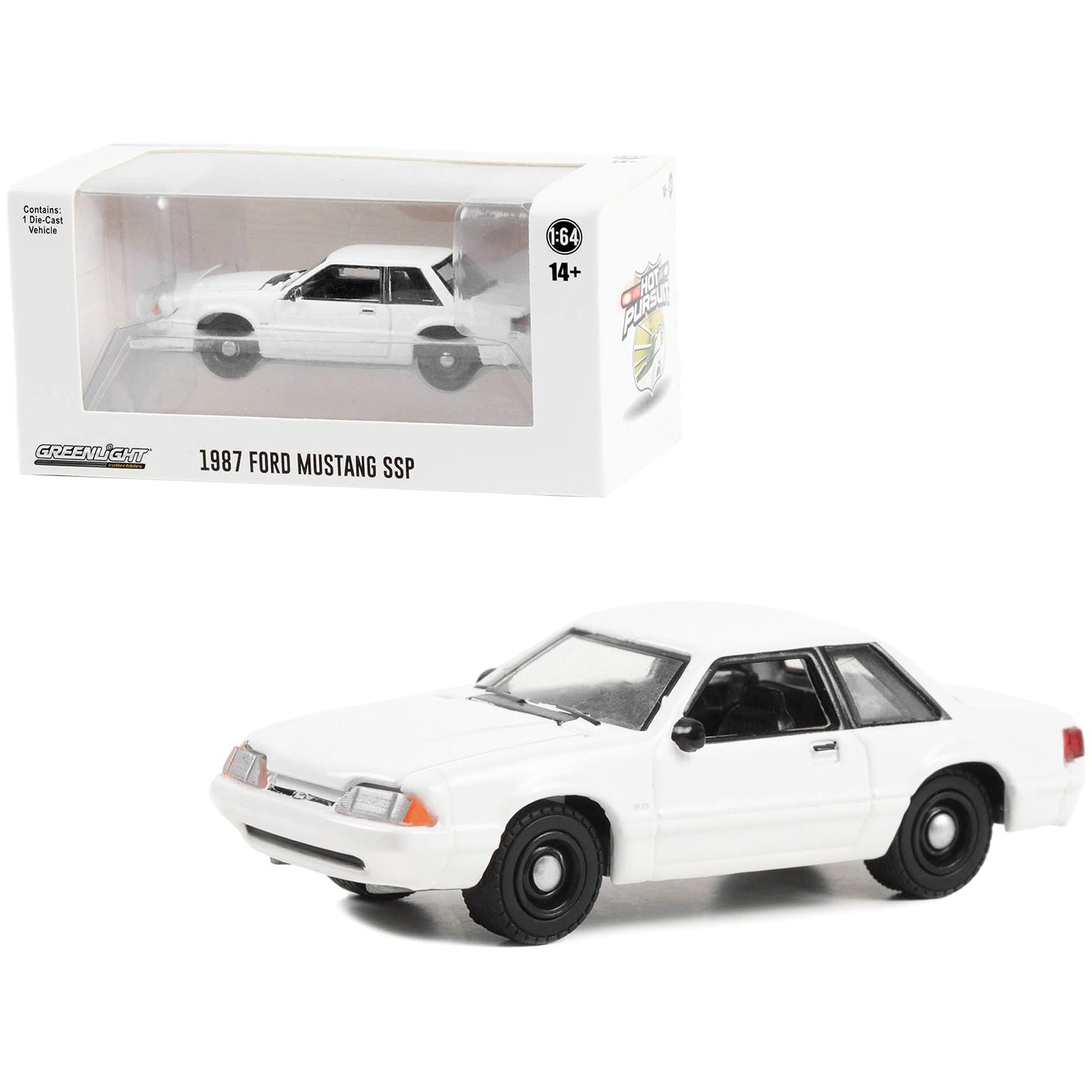 1987 - 1993 Ford Mustang SSP Police White "Hot Pursuit" "Hobby Exclusive" Series 1/64 Diecast Model Car by Greenlight - Greenlight - ModelCars.com