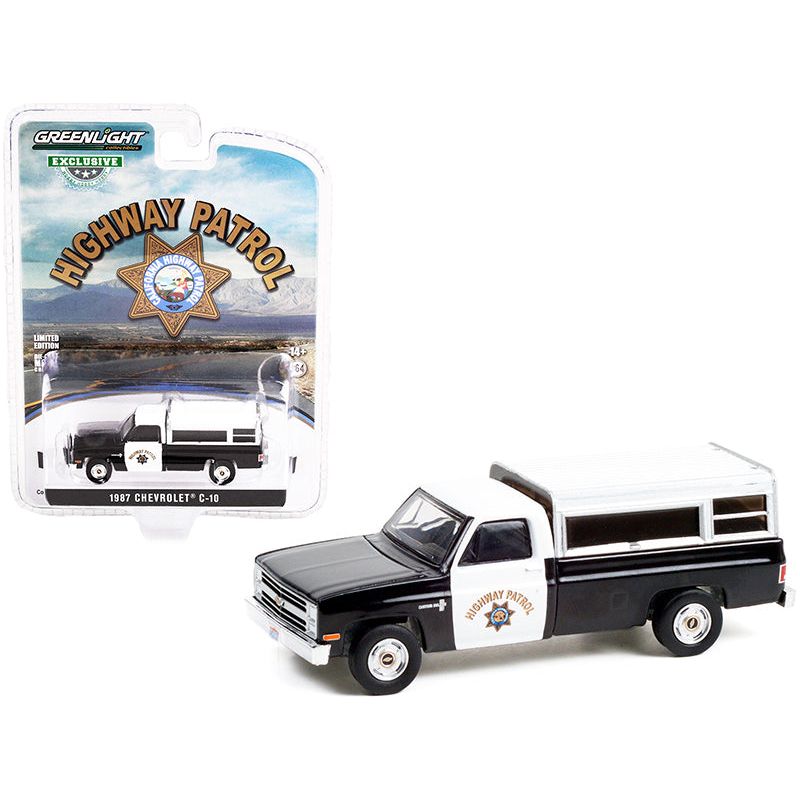 1987 Chevrolet C-10 Black and White CHP "California Highway Patrol" "Hobby Exclusive" 1/64 Diecast Model Car by Greenlight-Greenlight-ModelCars.com