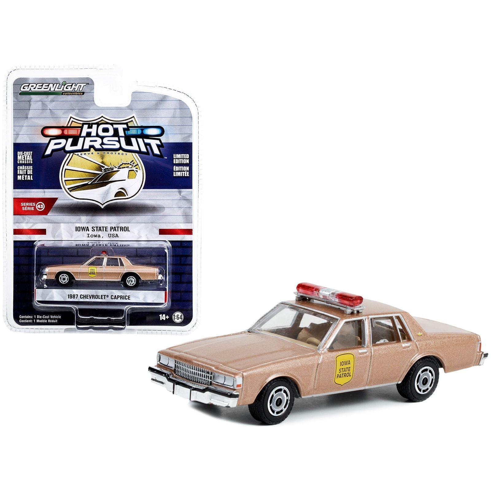 1987 Chevrolet Caprice Beige Metallic "Iowa State Patrol" "Hot Pursuit" Series 43 1/64 Diecast Model Car by Greenlight - Greenlight - ModelCars.com