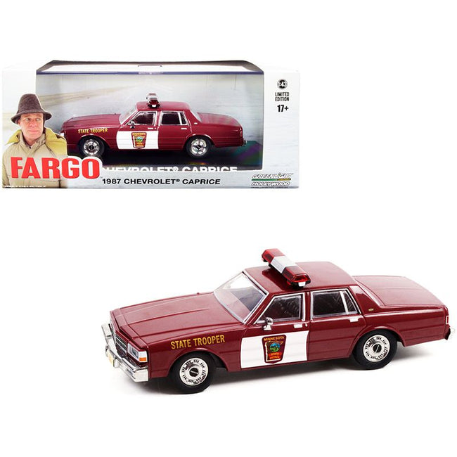 1987 Chevrolet Caprice Burgundy with Burgundy Interior "Minnesota State Trooper" "Fargo" (1996) Movie 1/43 Diecast Model Car by Greenlight - Greenlight - ModelCars.com