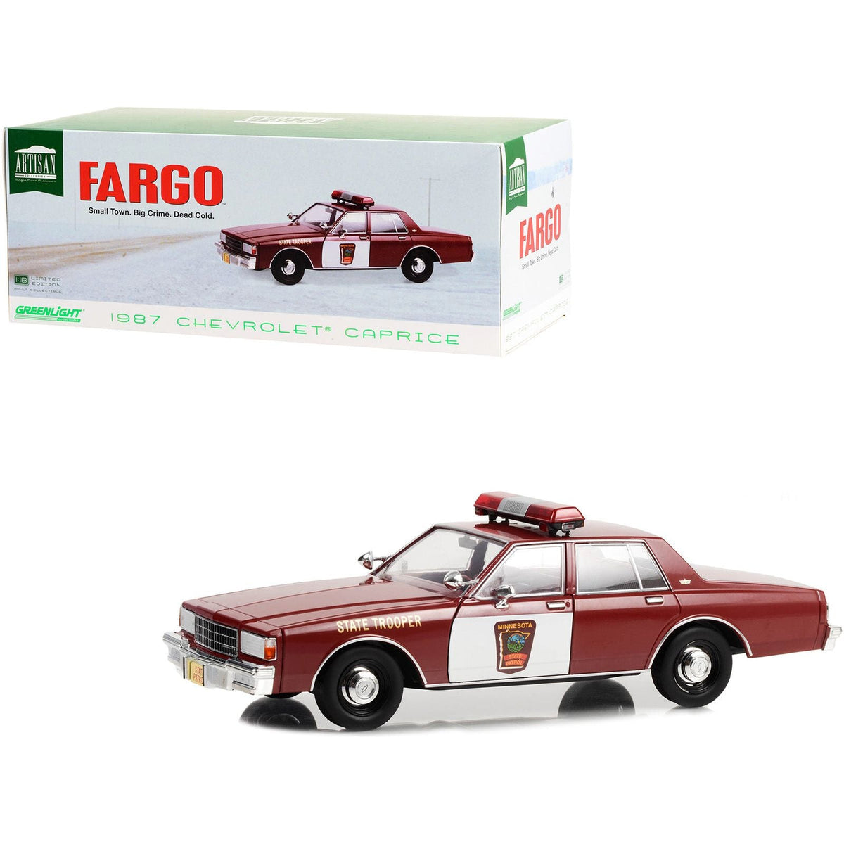 1987 Chevrolet Caprice Burgundy with Burgundy Interior "Minnesota State Trooper" "Fargo" (1996) Movie "Artisan Collection" 1/18 Diecast Model Car by Greenlight - Greenlight - ModelCars.com