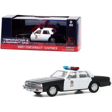 1987 Chevrolet Caprice "Metropolitan Police" Black and White "Terminator 2: Judgment Day" (1991) Movie 1/43 Diecast Model Car by Greenlight - Greenlight - ModelCars.com