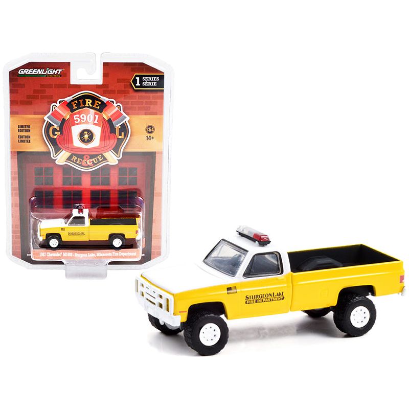 1987 Chevrolet M1008 Pickup Truck Yellow and White "Sturgeon Lake Fire Department" (Minnesota) "Fire & Rescue" Series 1 1/64 Diecast Model Car by Greenlight - Greenlight - ModelCars.com