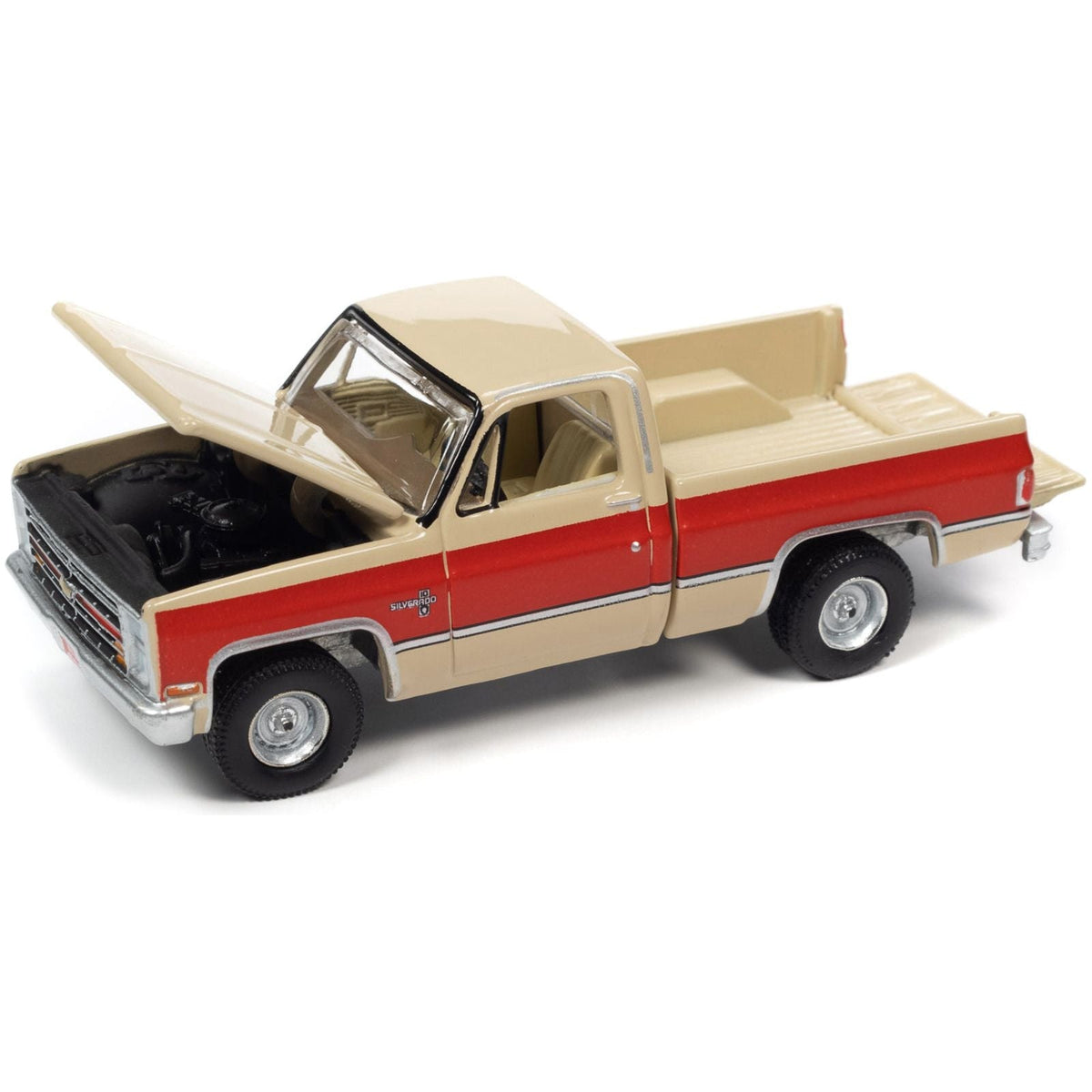 1987 Chevrolet Silverado R10 Fleetside Pickup Truck Tan and Bright Red "Muscle Trucks" Limited Edition 1/64 Diecast Model Car by Auto World-Autoworld-ModelCars.com
