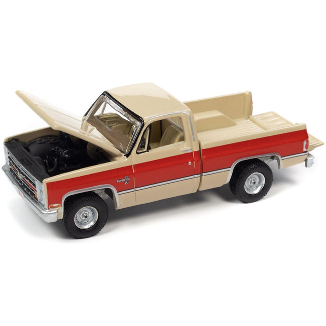 1987 Chevrolet Silverado R10 Fleetside Pickup Truck Tan and Bright Red "Muscle Trucks" Limited Edition 1/64 Diecast Model Car by Auto World-Autoworld-ModelCars.com