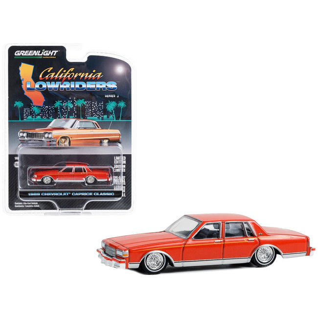 1989 Chevrolet Caprice Classic Lowrider Custom Red Orange with Yellow Stripes "California Lowriders" Series 3 1/64 Diecast Model Car by Greenlight - Greenlight - ModelCars.com