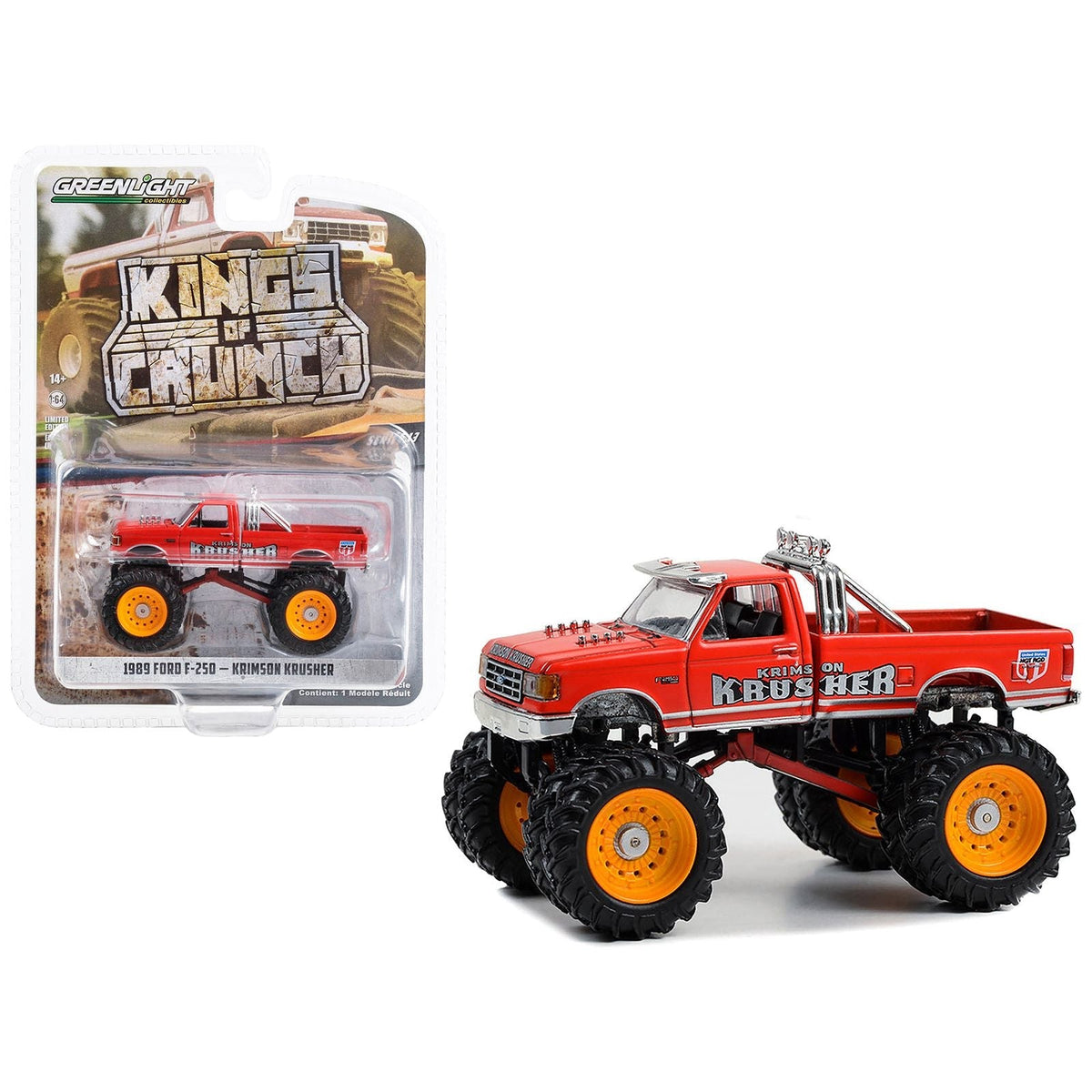 1989 Ford F-250 Monster Truck Red "Krimson Krusher" "Kings of Crunch" Series 13 1/64 Diecast Model Car by Greenlight-Greenlight-ModelCars.com