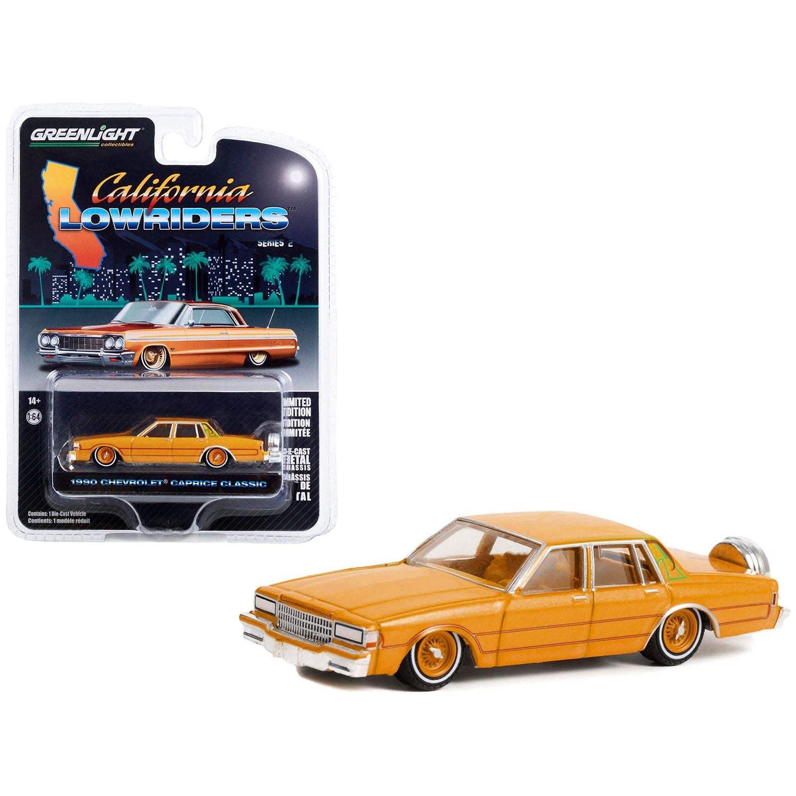 1990 Chevrolet Caprice Classic Custom Kandy Orange Metallic with Orange Interior "California Lowriders" Series 2 1/64 Diecast Model Car by Greenlight - Greenlight - ModelCars.com