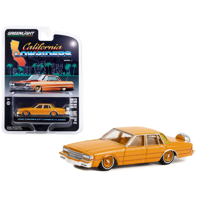 1990 Chevrolet Caprice Classic Custom Kandy Orange Metallic with Orange Interior "California Lowriders" Series 2 1/64 Diecast Model Car by Greenlight - Greenlight - ModelCars.com