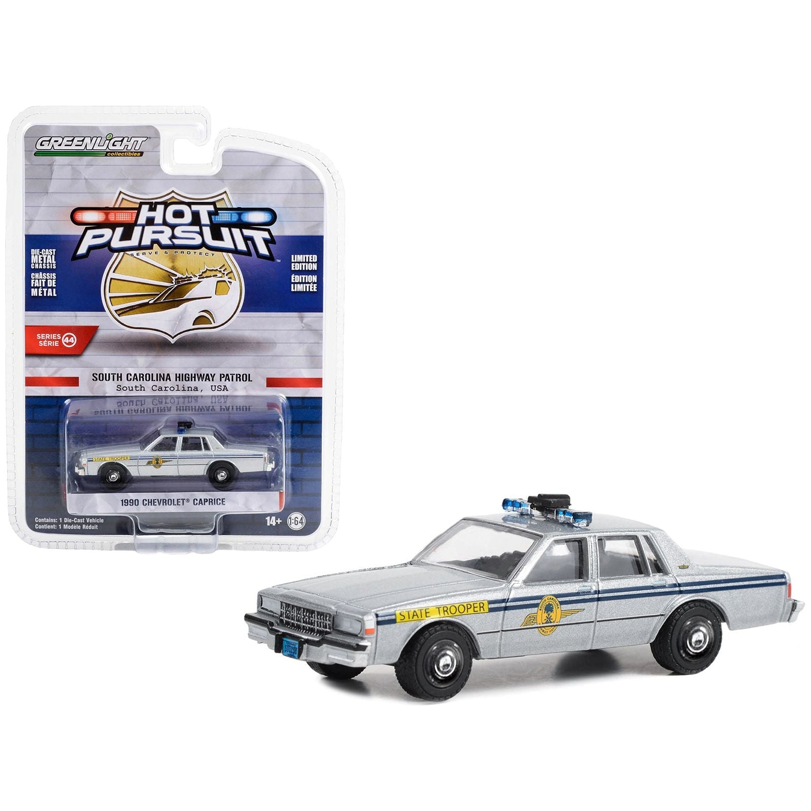 1990 Chevrolet Caprice Silver Metallic "South Carolina Highway Patrol" "Hot Pursuit" Series 44 1/64 Diecast Model Car by Greenlight - Greenlight - ModelCars.com