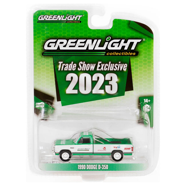 1990 Dodge D - 350 Pickup Truck Green and White "2023 GreenLight Trade Show Exclusive" "Hobby Exclusive" Series 1/64 Diecast Model Car by Greenlight - Greenlight - ModelCars.com