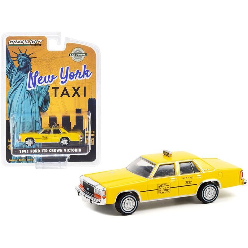 1991 Ford LTD Crown Victoria Yellow "NYC Taxi" (New York City) "Hobby Exclusive" 1/64 Diecast Model Car by Greenlight-Greenlight-ModelCars.com