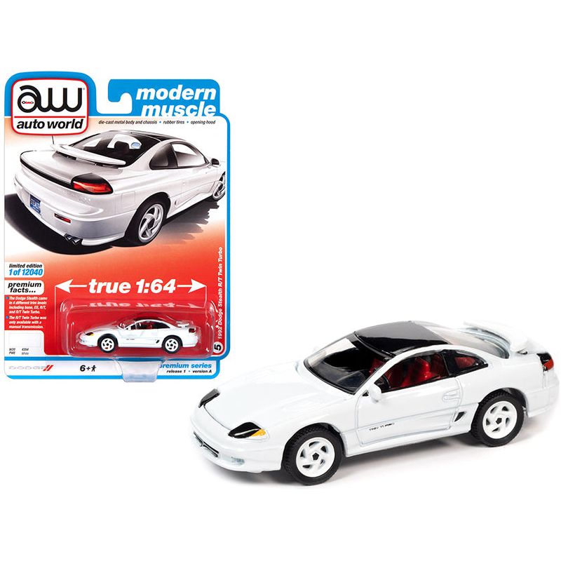 1992 Dodge Stealth R/T Twin Turbo White with Black Top and Red Interior "Modern Muscle" Limited Edition to 12040 pieces Worldwide 1/64 Diecast Model Car by Auto World-Autoworld-ModelCars.com
