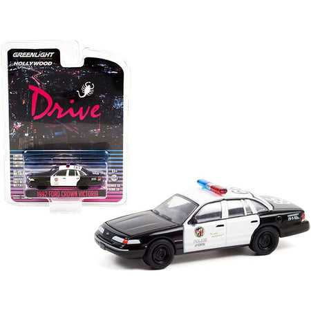 1992 Ford Crown Victoria Police Interceptor Black and White "Los Angeles Police Department" (LAPD) "Drive" (2011) Movie "Hollywood Series" Release 33 1/64 Diecast Model Car by Greenlight - Greenlight - ModelCars.com