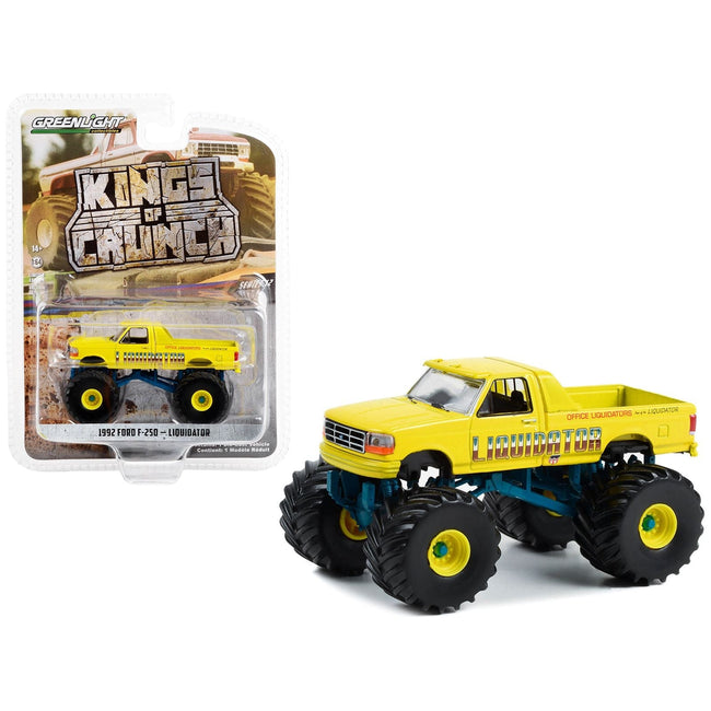 1992 Ford F-250 Monster Truck Yellow "Liquidator" "Kings of Crunch" Series 12 1/64 Diecast Model Car by Greenlight-Greenlight-ModelCars.com
