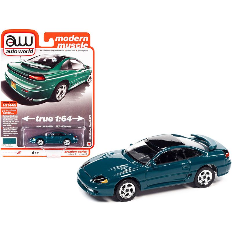 1993 Dodge Stealth R/T Peacock Green with Black Top "Modern Muscle" Limited Edition to 14478 pieces Worldwide 1/64 Diecast Model Car by Auto World-Autoworld-ModelCars.com