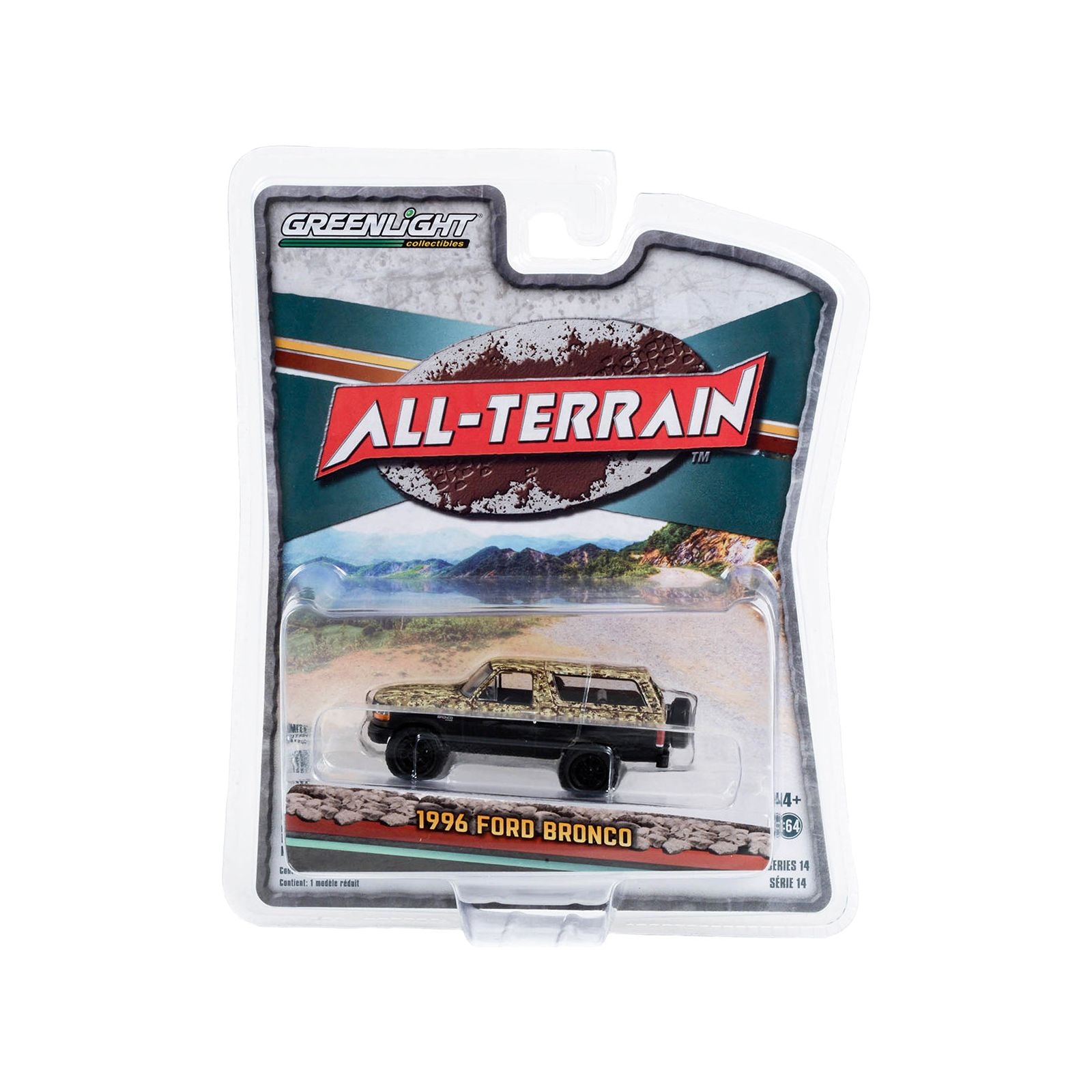 1996 Ford Bronco (Lifted) Custom Matt Black and Camouflage "All Terrain" Series 14 1/64 Diecast Model Car by Greenlight - Greenlight - ModelCars.com