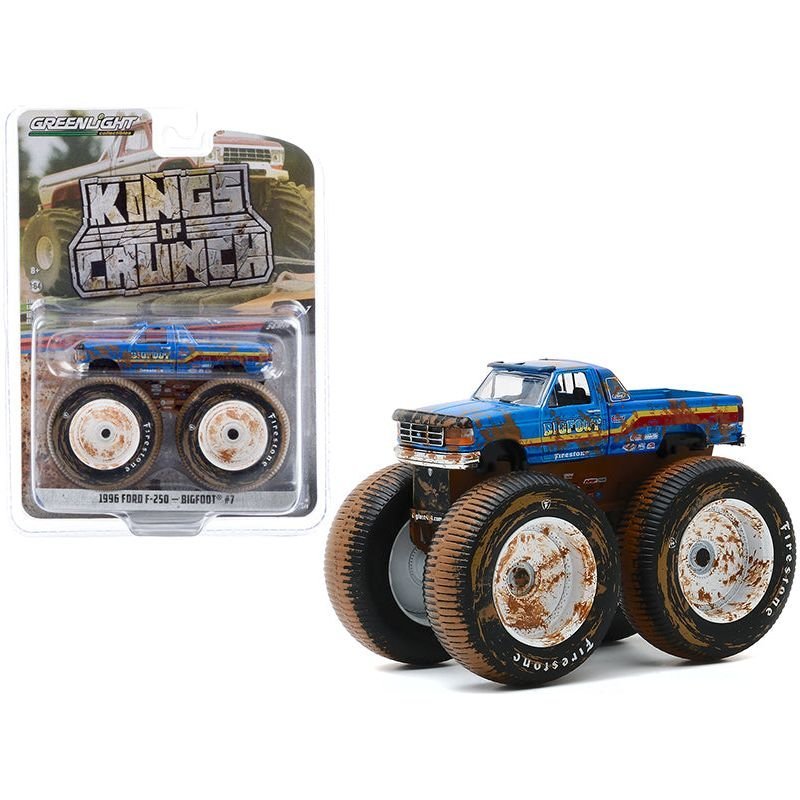 1996 Ford F-250 Monster Truck "Bigfoot 7" Blue (Dirty Version) "Kings of Crunch" Series 7 1/64 Diecast Model Car by Greenlight-Greenlight-ModelCars.com