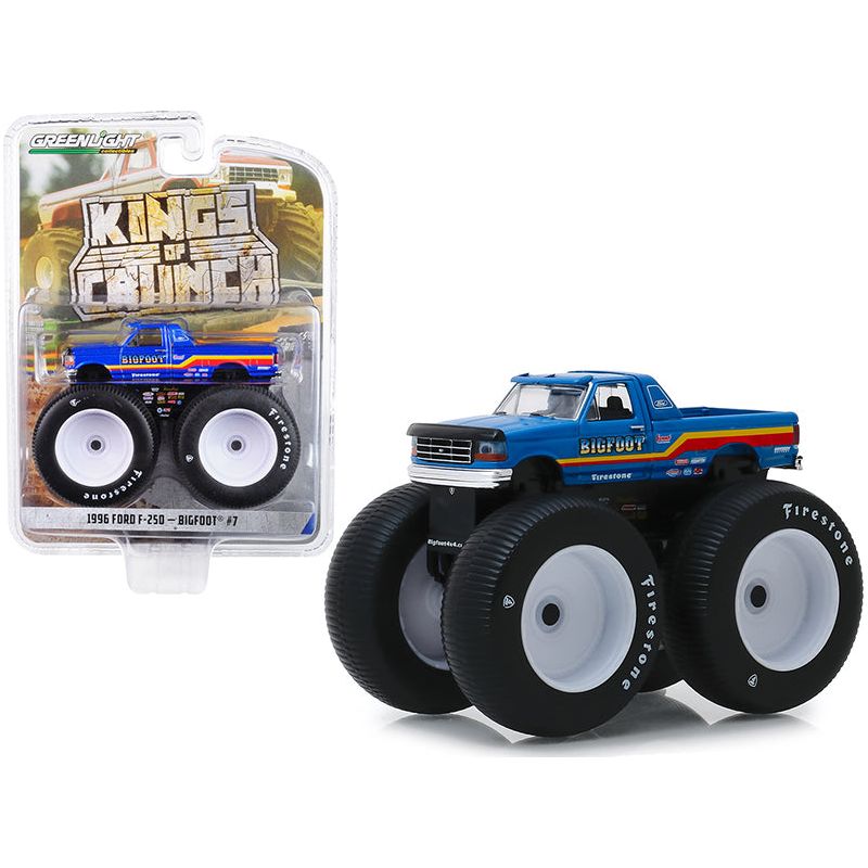1996 Ford F - 250 Monster Truck "Bigfoot 7" Metallic Blue with Stripes "Kings of Crunch" Series 5 1/64 Diecast Model Car by Greenlight - Greenlight - ModelCars.com