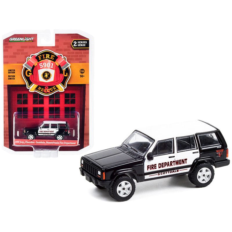 2000 Jeep Cherokee Black and White "Scottdale Fire Department" (Pennsylvania) "Fire & Rescue" Series 2 1/64 Diecast Model Car by Greenlight - Greenlight - ModelCars.com