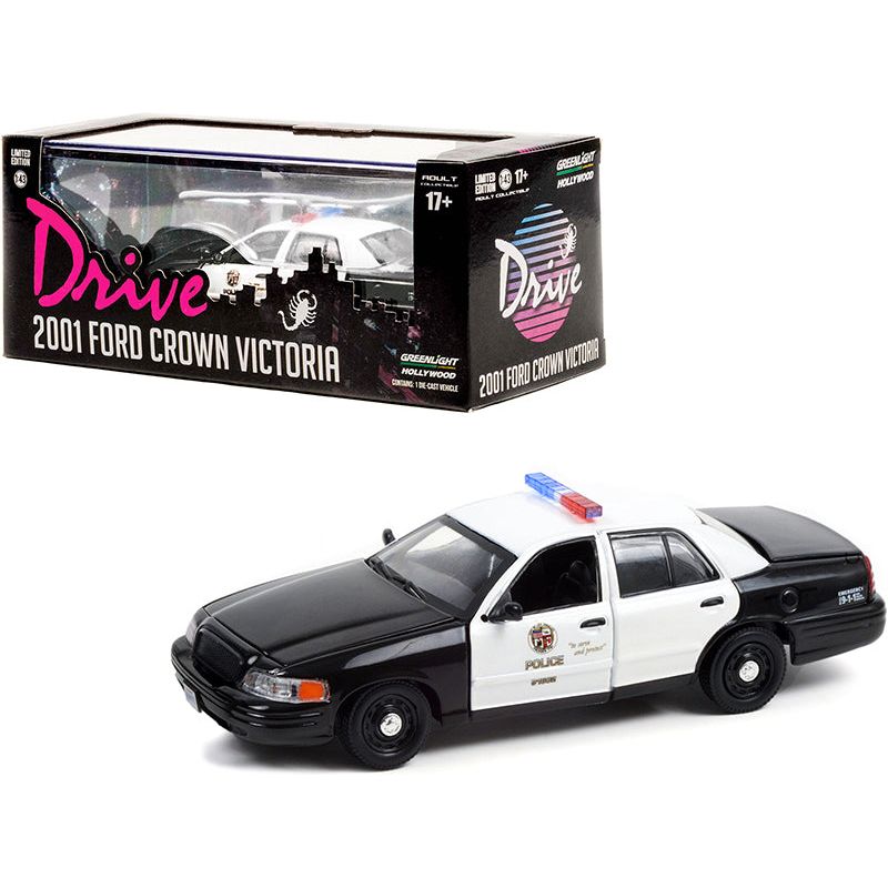 2001 Ford Crown Victoria Police Interceptor Black and White "Los Angeles Police Department" (LAPD) "Drive" (2011) Movie 1/43 Diecast Model Car by Greenlight - Greenlight - ModelCars.com