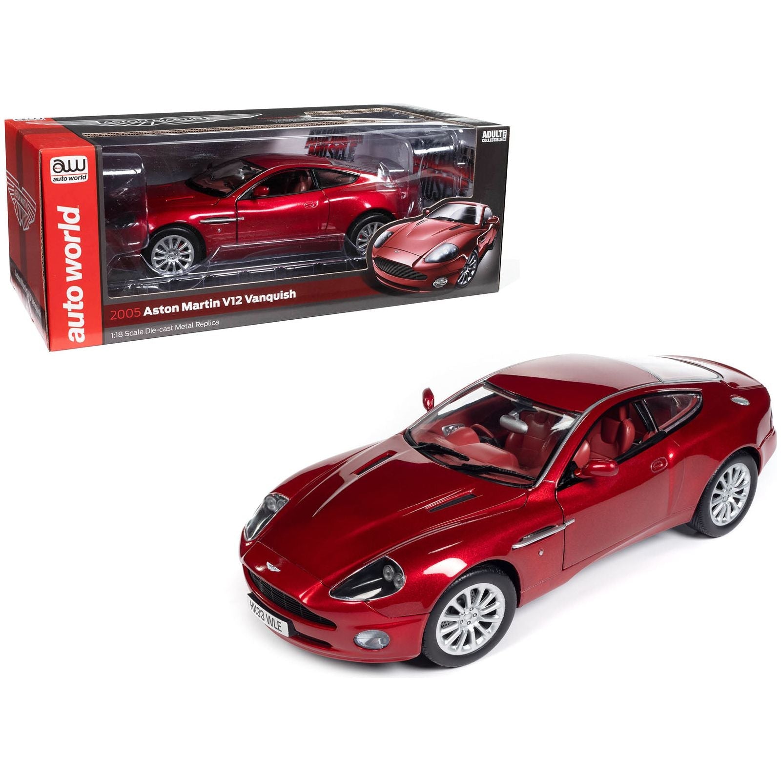 2005 Aston Martin V12 Vanquish RHD (Right Hand Drive) Toro Red Mica Metallic with Red Interior 1/18 Diecast Model Car by Auto World - Autoworld - ModelCars.com