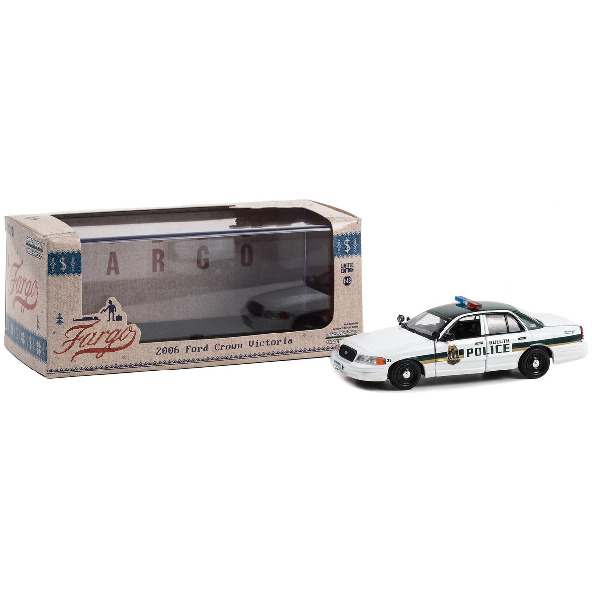 2006 Ford Crown Victoria Police Interceptor White with Green Top "Duluth Minnesota Police" "Fargo" (2014 - 2020 TV Series) "Hollywood" Series 1/43 Diecast Model Car by Greenlight - Greenlight - ModelCars.com