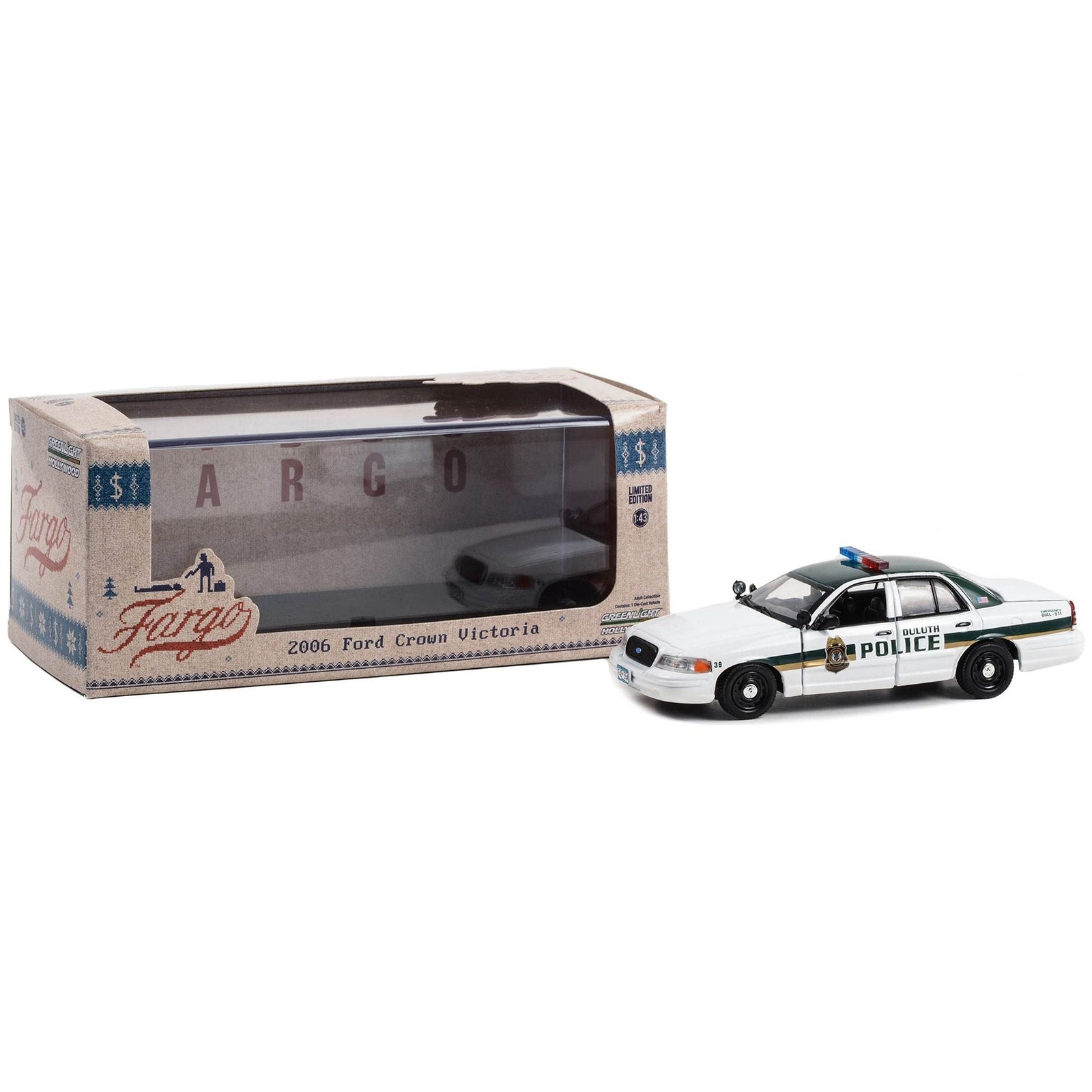 2006 Ford Crown Victoria Police Interceptor White with Green Top "Duluth Minnesota Police" "Fargo" (2014 - 2020 TV Series) "Hollywood" Series 1/43 Diecast Model Car by Greenlight - Greenlight - ModelCars.com