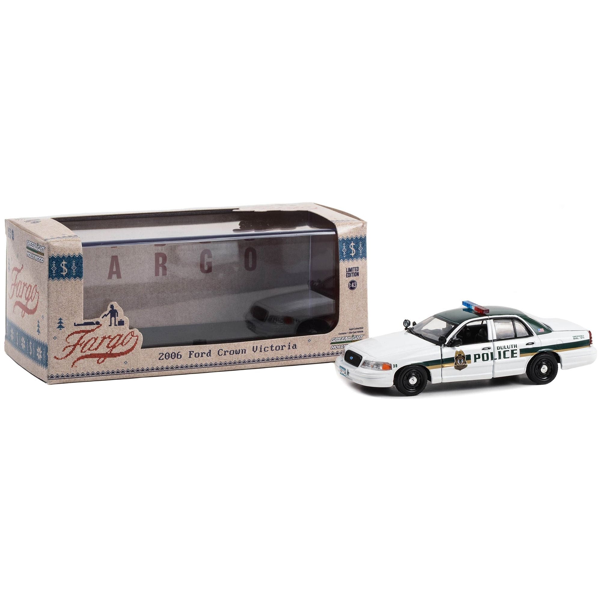 2006 Ford Crown Victoria Police Interceptor White with Green Top "Duluth Minnesota Police" "Fargo" (2014 - 2020 TV Series) "Hollywood" Series 1/43 Diecast Model Car by Greenlight - Greenlight - ModelCars.com