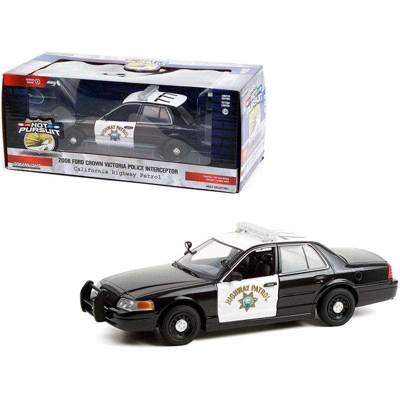 2008 Ford Crown Victoria Police Interceptor Black and White CHP "California Highway Patrol" "Hot Pursuit" Series 1/24 Diecast Model Car by Greenlight - Greenlight - ModelCars.com