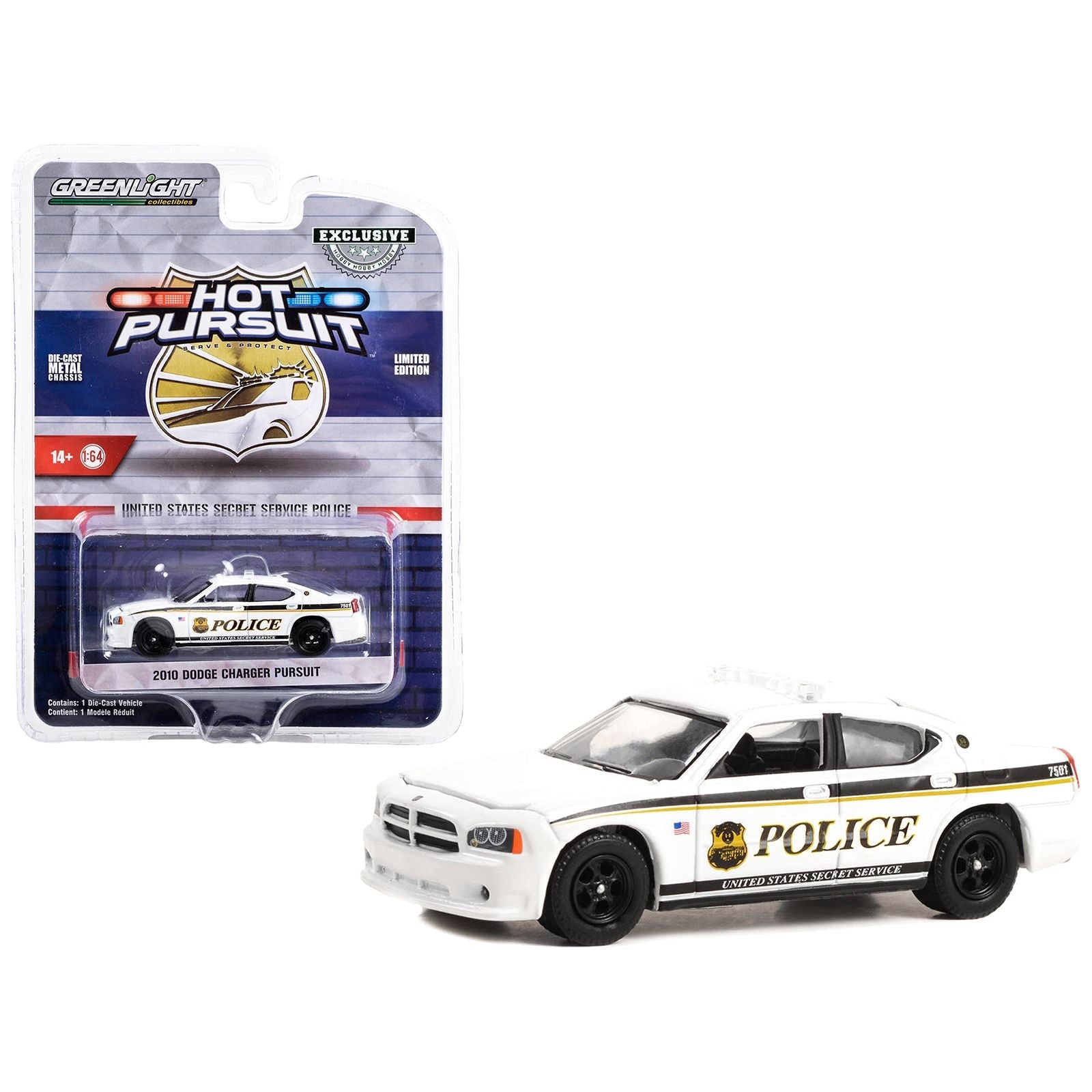 2010 Dodge Charger Pursuit White "United States Secret Service Police" Washington DC "Hot Pursuit" Special Edition 1/64 Diecast Model Car by Greenlight - Greenlight - ModelCars.com