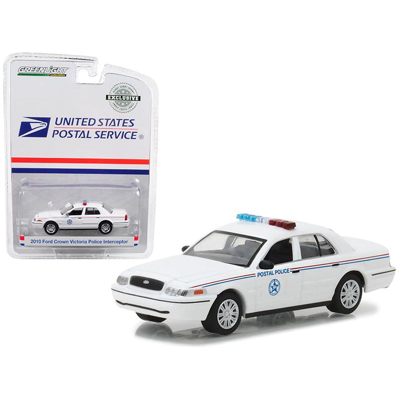 2010 Ford Crown Victoria United States Postal Service (USPS) Police White 1/64 Diecast Model Car by Greenlight-Greenlight-ModelCars.com