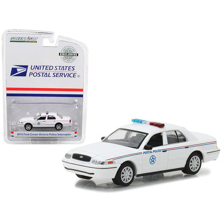 2010 Ford Crown Victoria United States Postal Service (USPS) Police White 1/64 Diecast Model Car by Greenlight-Greenlight-ModelCars.com