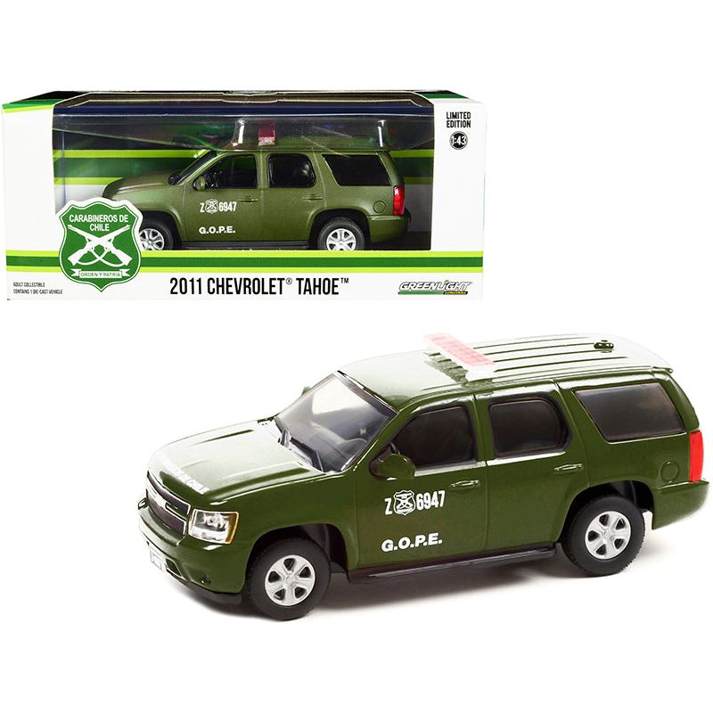 2011 Chevrolet Tahoe Police Car Matt Green "Carabineros de Chile" G.O.P.E. "Grupo de Operaciones Policiales Especiales" 1/43 Diecast Model Car by Greenlight - Greenlight - ModelCars.com