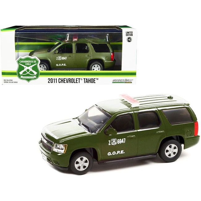 2011 Chevrolet Tahoe Police Car Matt Green "Carabineros de Chile" G.O.P.E. "Grupo de Operaciones Policiales Especiales" 1/43 Diecast Model Car by Greenlight - Greenlight - ModelCars.com