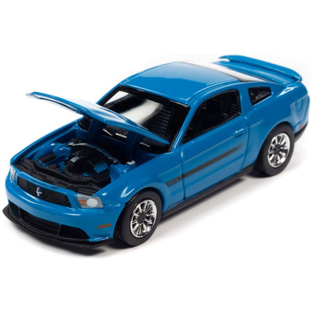2012 Ford Mustang GT/CS Grabber Blue with Black Stripes "Modern Muscle" Limited Edition 1/64 Diecast Model Car by Auto World-Autoworld-ModelCars.com