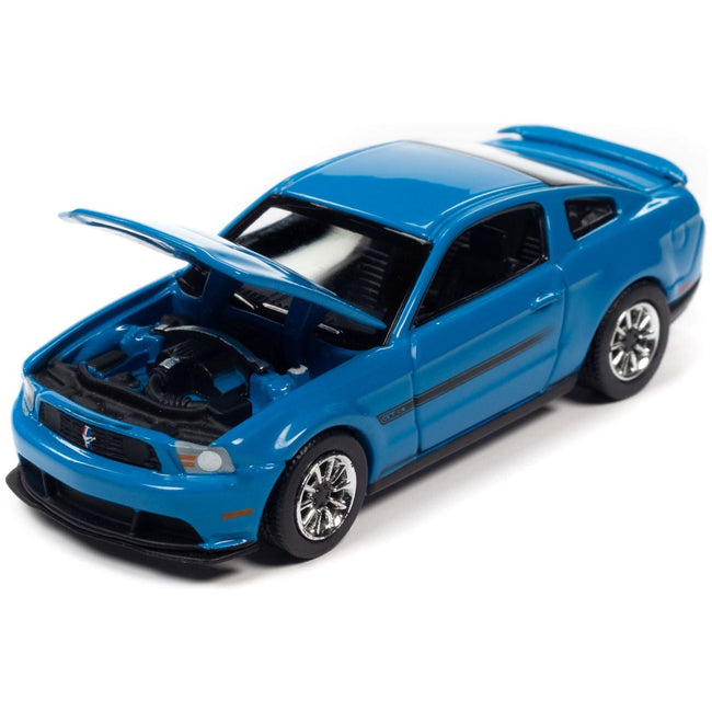 2012 Ford Mustang GT/CS Grabber Blue with Black Stripes "Modern Muscle" Limited Edition 1/64 Diecast Model Car by Auto World-Autoworld-ModelCars.com
