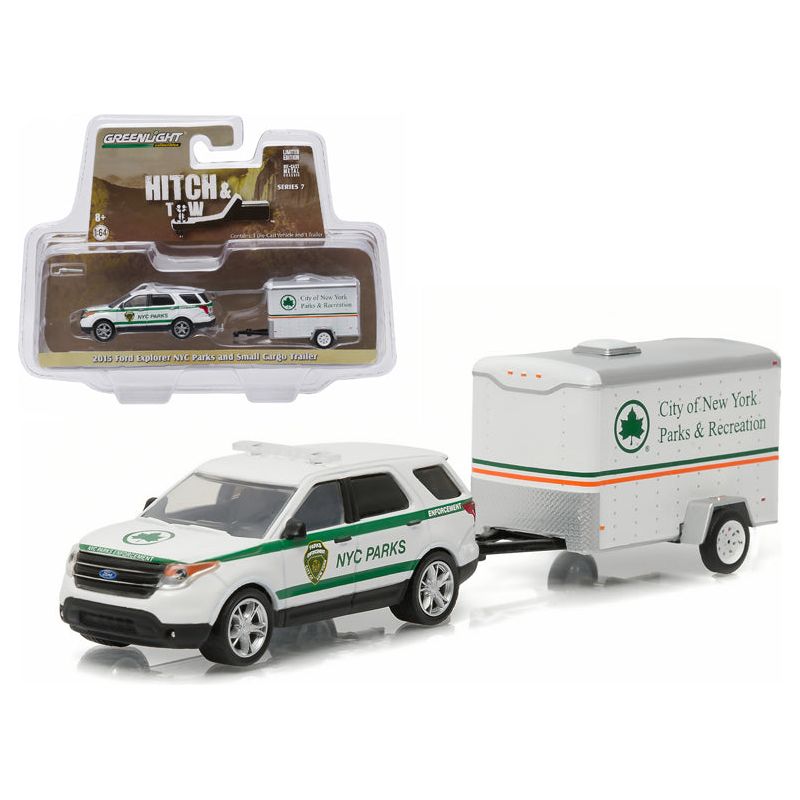 2015 Ford Explorer New York City Department of Parks and Recreation & Small Cargo Trailer Hitch & Tow Series 7 1/64 Diecast Car Model by Greenlight - Greenlight - ModelCars.com