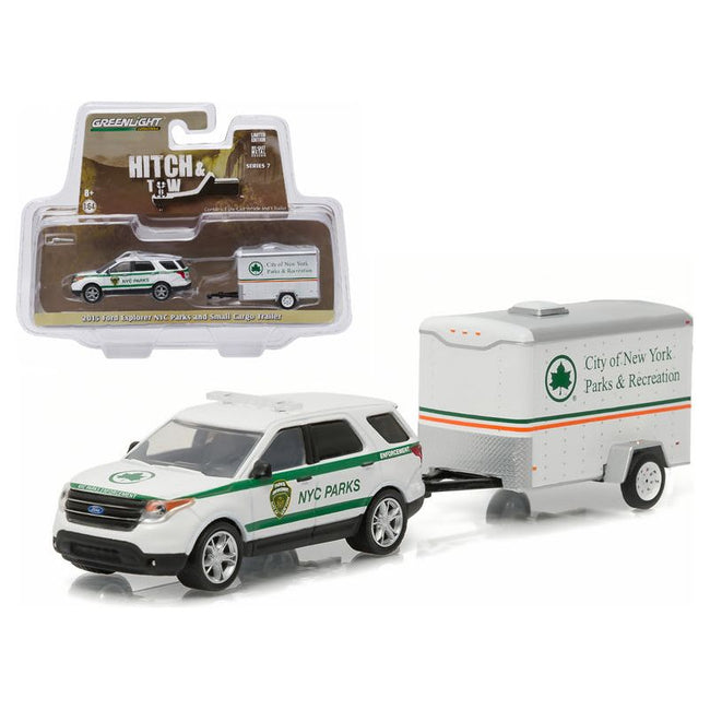 2015 Ford Explorer New York City Department of Parks and Recreation & Small Cargo Trailer Hitch & Tow Series 7 1/64 Diecast Car Model by Greenlight - Greenlight - ModelCars.com