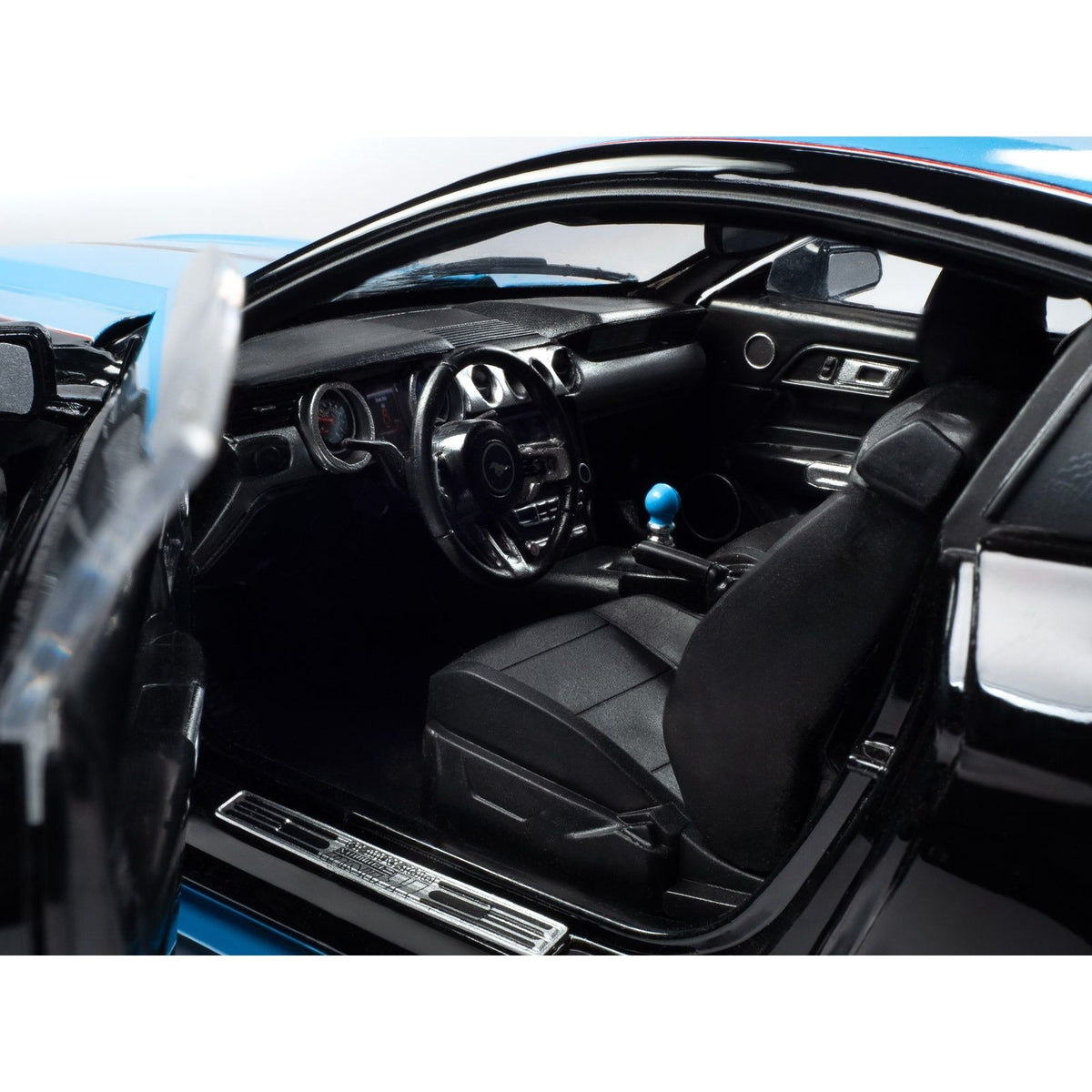 2015 Ford Mustang GT 5.0 Black with Petty Blue Stripes "Petty's Garage" 1/18 Diecast Model Car by Auto World-Autoworld-ModelCars.com
