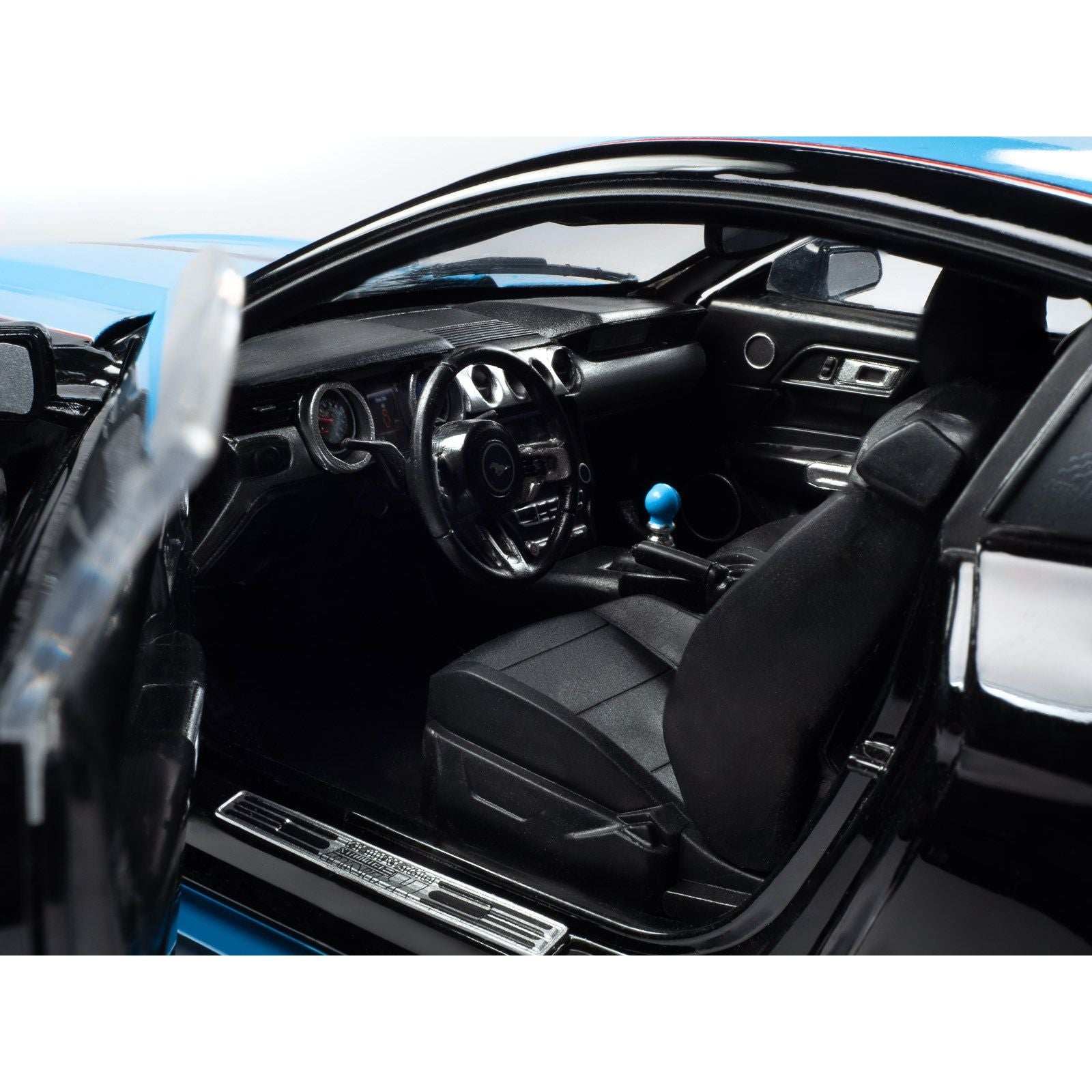 2015 Ford Mustang GT 5.0 Black with Petty Blue Stripes "Petty's Garage" 1/18 Diecast Model Car by Auto World - Autoworld - ModelCars.com