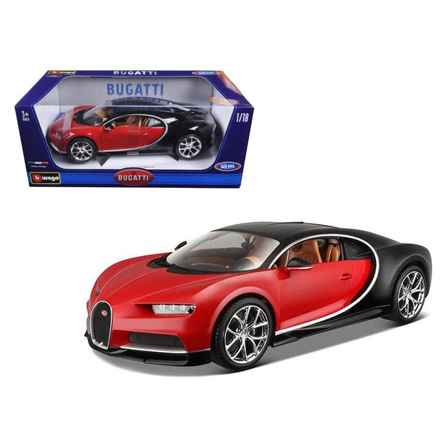 2016 Bugatti Chiron Red with Black 1/18 Diecast Model Car by Bburago - Bburago - ModelCars.com