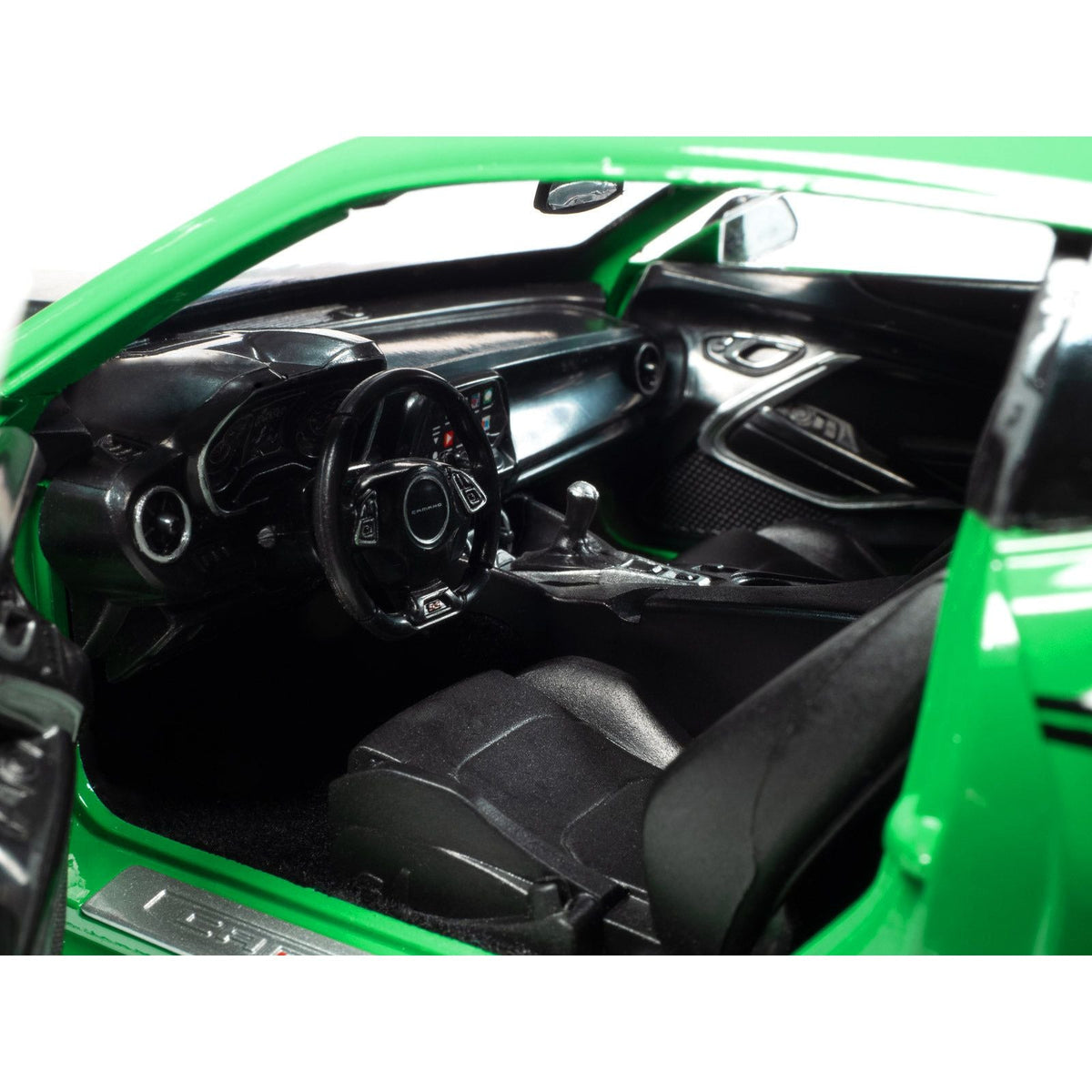 2017 Chevrolet Nickey Camaro SS 1LE Krypton Green with Matt Black Hood and Black Stripes 1/18 Diecast Model Car by Auto World-Autoworld-ModelCars.com