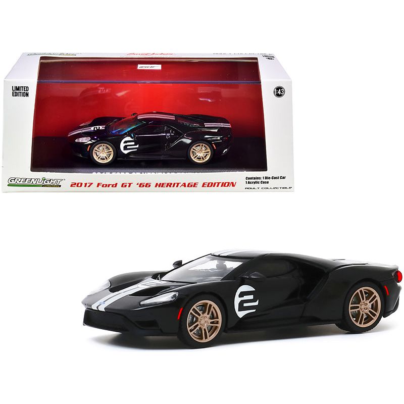 2017 Ford GT 2 '66 Heritage Edition Black with Silver Stripes (First Legally Resold 2017 Ford GT) "Barrett - Jackson Auction" (Las Vegas 2019) 1/43 Diecast Model Car by Greenlight - Greenlight - ModelCars.com