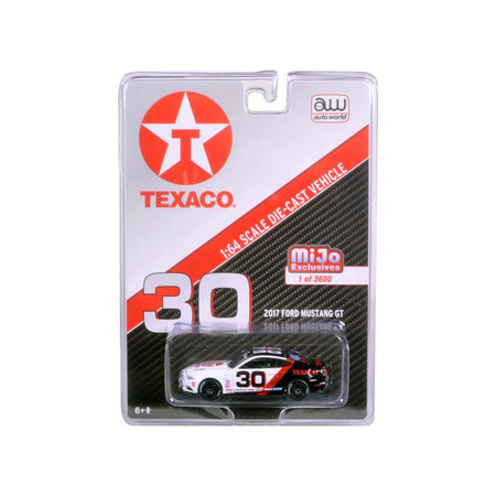 2017 Ford Mustang GT Texaco Racing 30 Black and White Limited Edition to 3600pcs 1/64 Diecast Model Car by Auto World-Autoworld-ModelCars.com