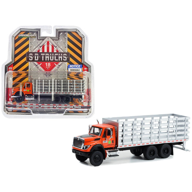 2017 International WorkStar Platform Stake Truck Orange "Garden State Parkway Authority" "S.D. Trucks" Series 18 1/64 Diecast Model Car by Greenlight - Greenlight - ModelCars.com