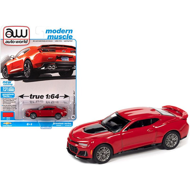 2018 Chevrolet Camaro ZL1 Red Hot "Modern Muscle" Limited Edition to 13000 pieces Worldwide 1/64 Diecast Model Car by Auto World-Autoworld-ModelCars.com