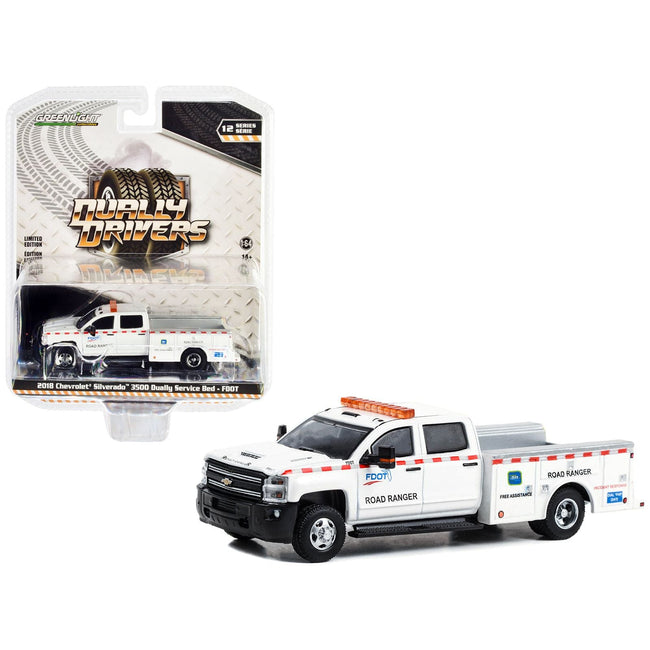 2018 Chevrolet Silverado 3500 Dually Service Truck White "Florida Department of Transportation (FDOT) Road Ranger" "Dually Drivers" Series 12 1/64 Diecast Model Car by Greenlight - Greenlight - ModelCars.com