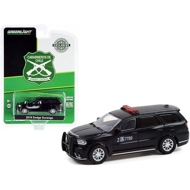 2018 Dodge Durango Police Car Matt Black "Carabineros de Chile" "Hobby Exclusive" 1/64 Diecast Model Car by Greenlight - Greenlight - ModelCars.com